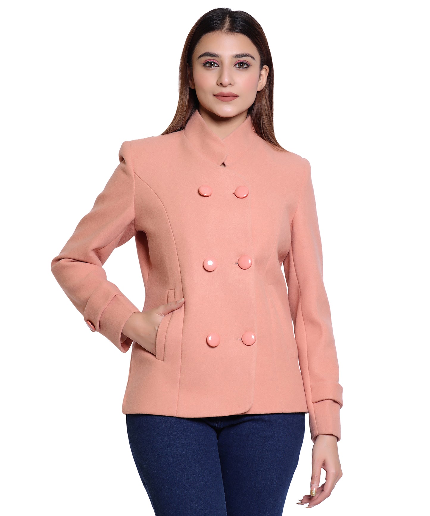 Women’s Stylish Winter Double Breasted Wool Blend Short Coat | Collared Neck Jacket