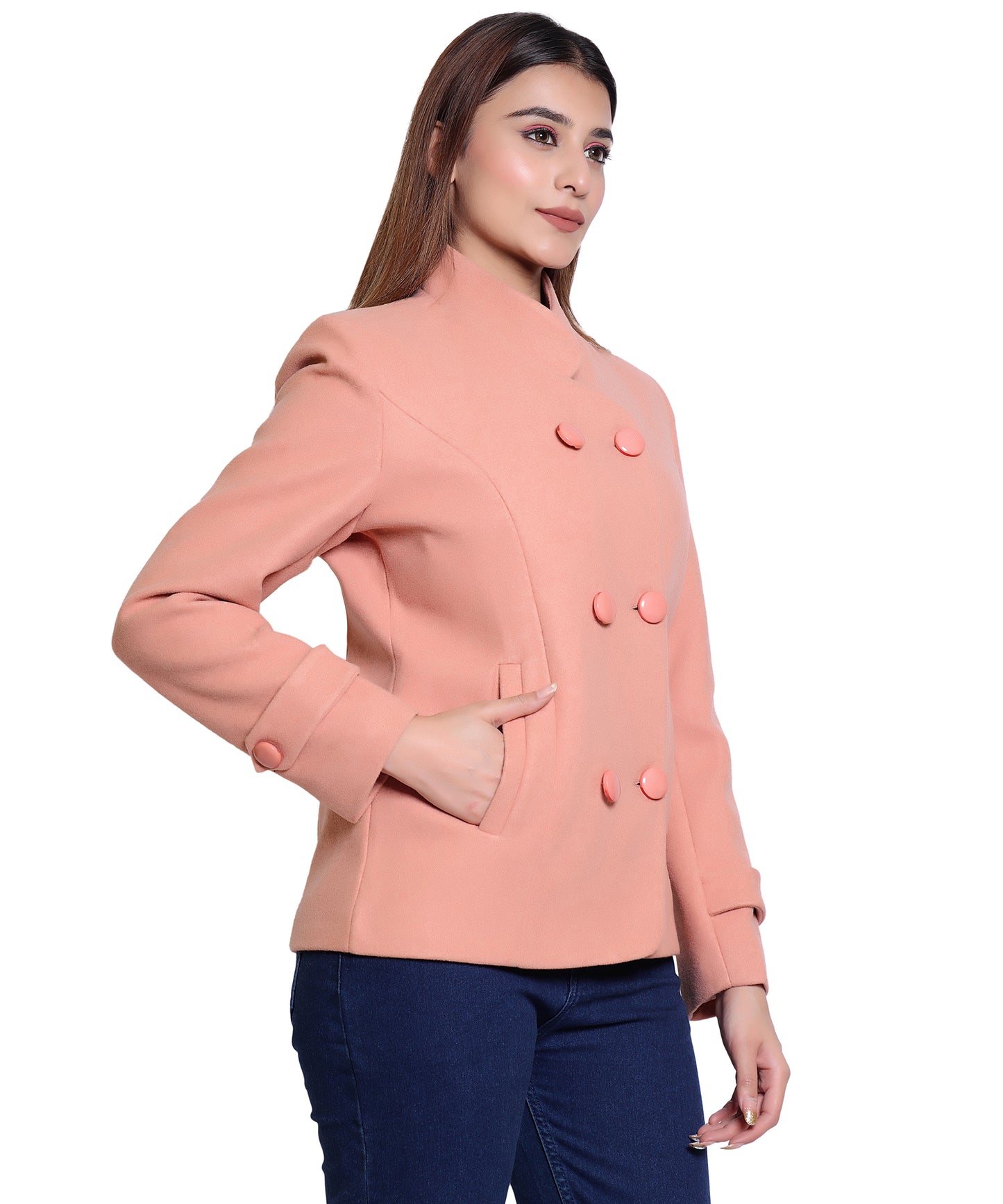 Women’s Stylish Winter Double Breasted Wool Blend Short Coat | Collared Neck Jacket