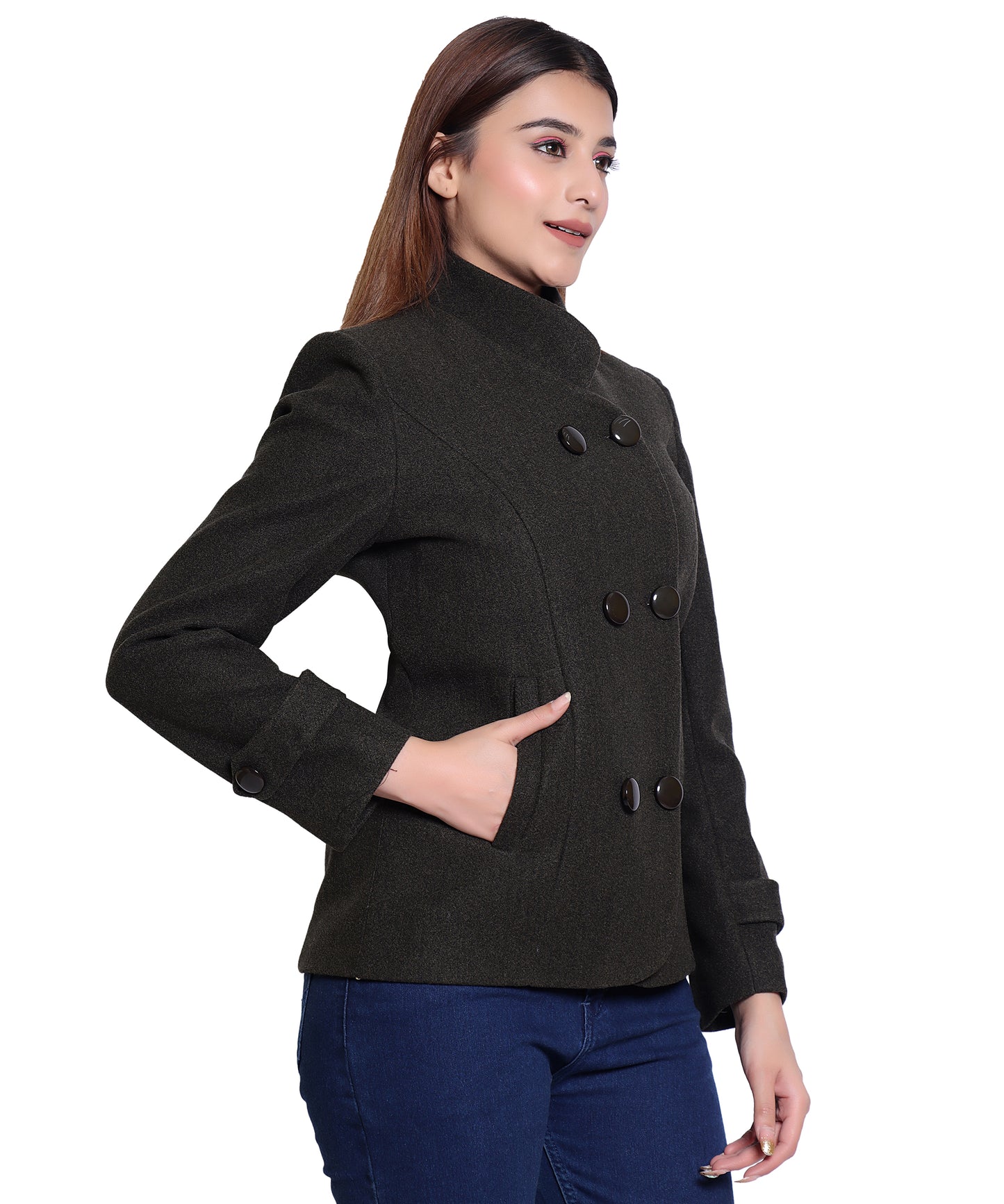Women’s Stylish Winter Double Breasted Wool Blend Short Coat | Collared Neck Jacket