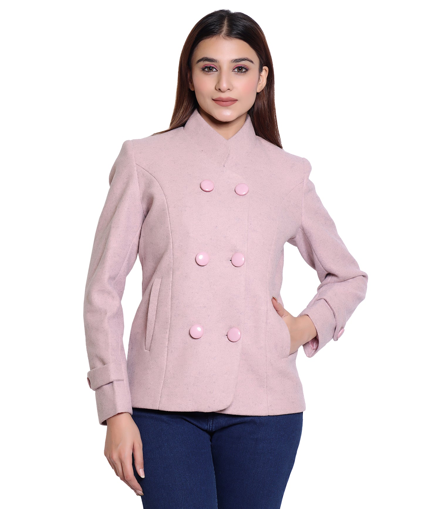 Women’s Stylish Winter Double Breasted Wool Blend Short Coat | Collared Neck Jacket