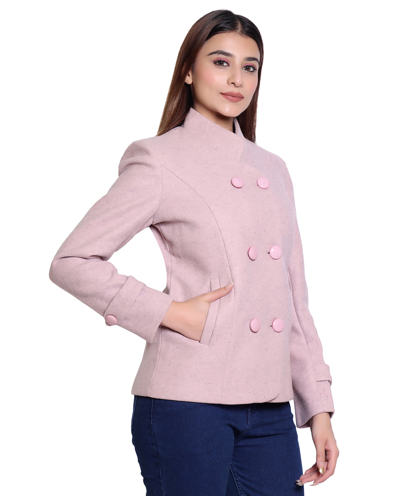Women’s Stylish Winter Double Breasted Wool Blend Short Coat | Collared Neck Jacket