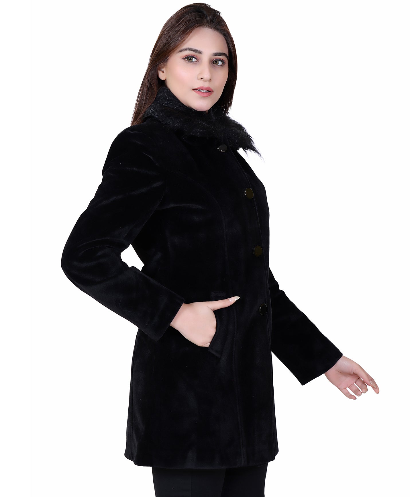 Women Winter Wear Casual Coat with Detachable Faux Fur Collar