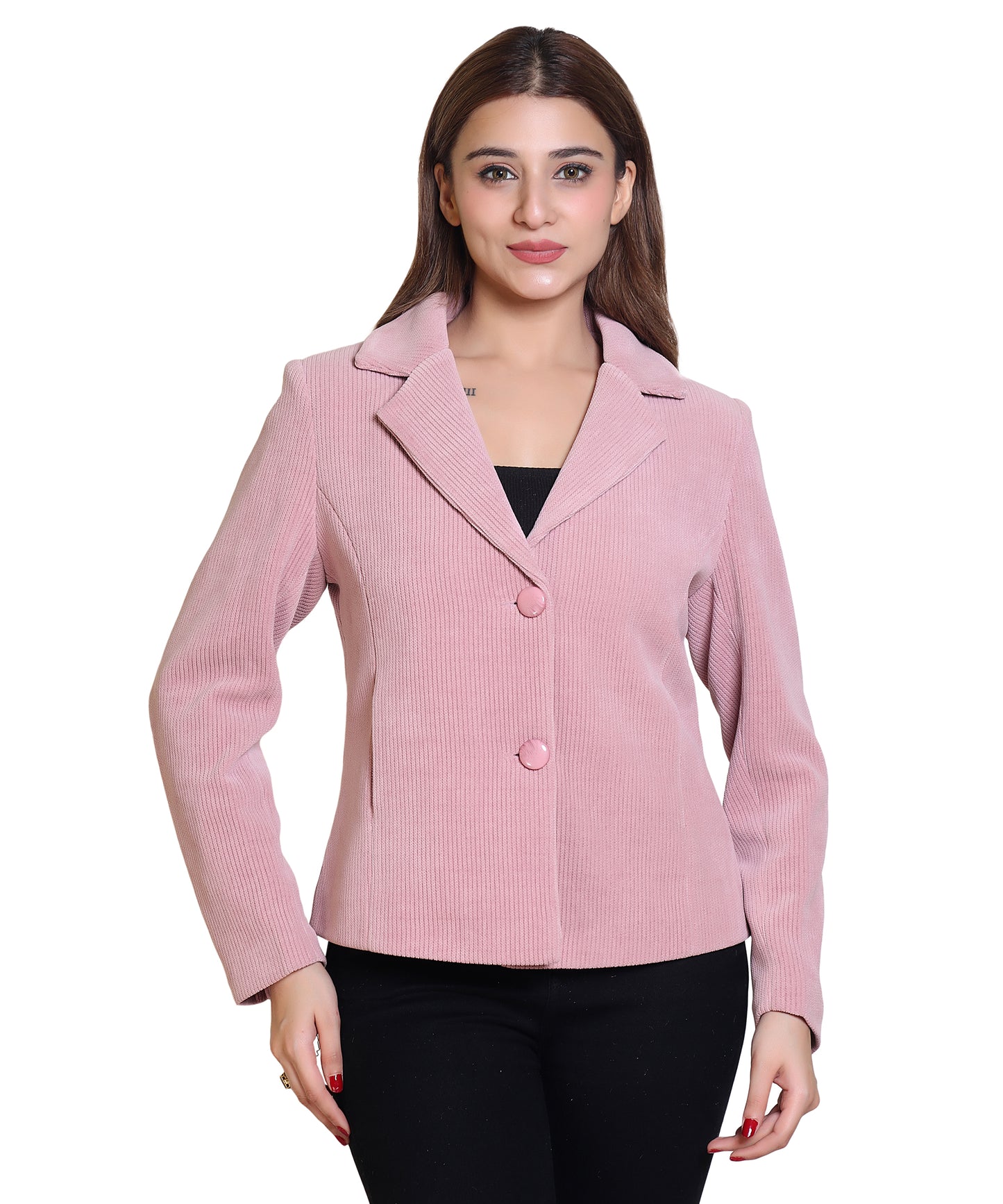 Women Full Sleeve Short Length Cotrai Blazer with Unique Design