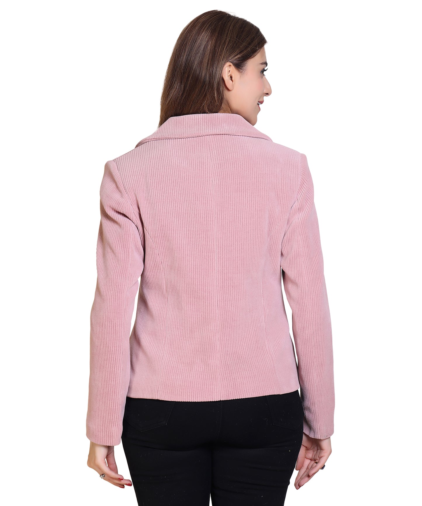 Women Full Sleeve Short Length Cotrai Blazer with Unique Design