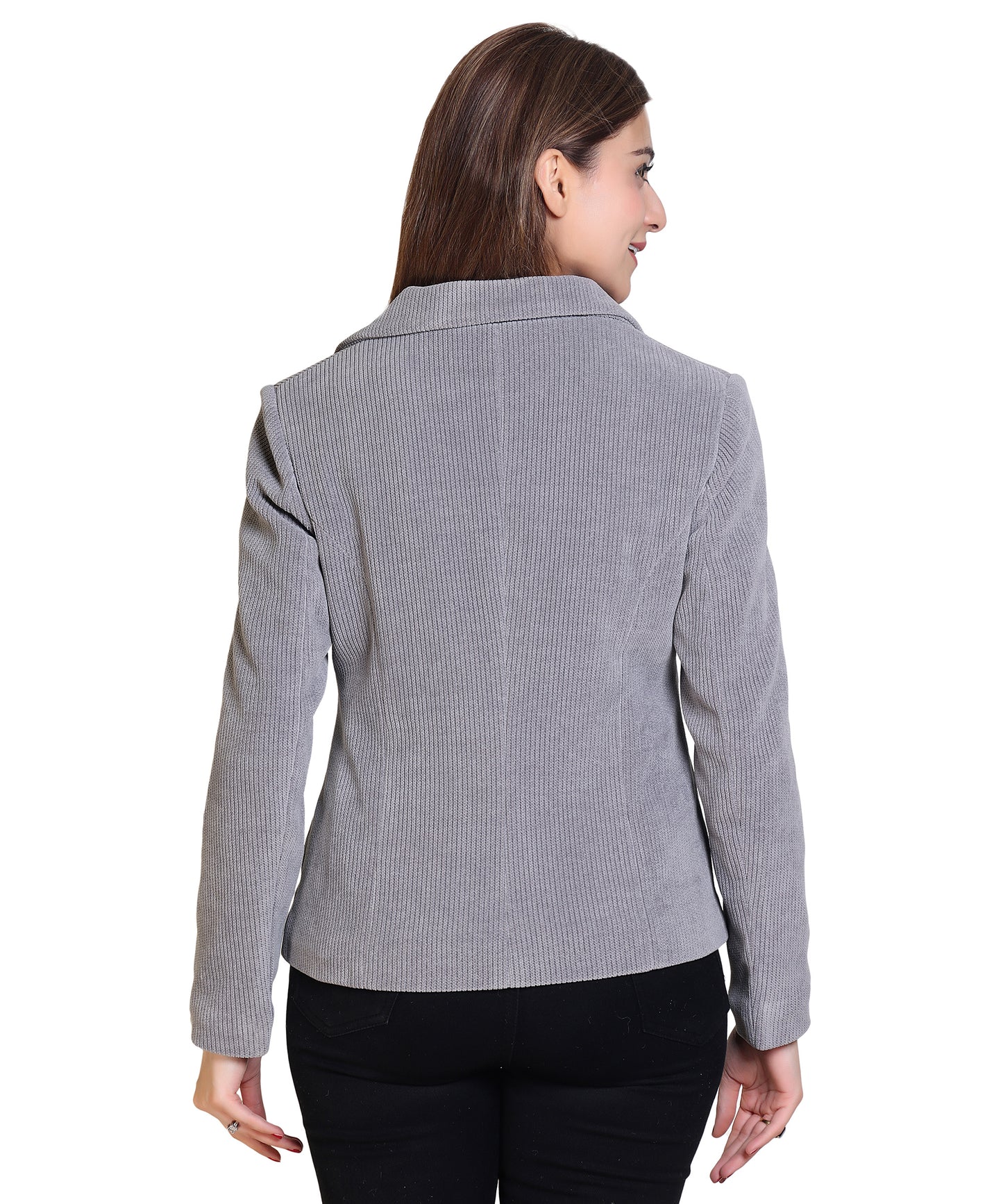 Women Full Sleeve Short Length Cotrai Blazer with Unique Design