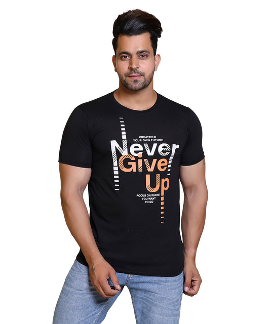 Men Never Give Up Cotton Blend Round Neck Half Sleeves T-Shirt