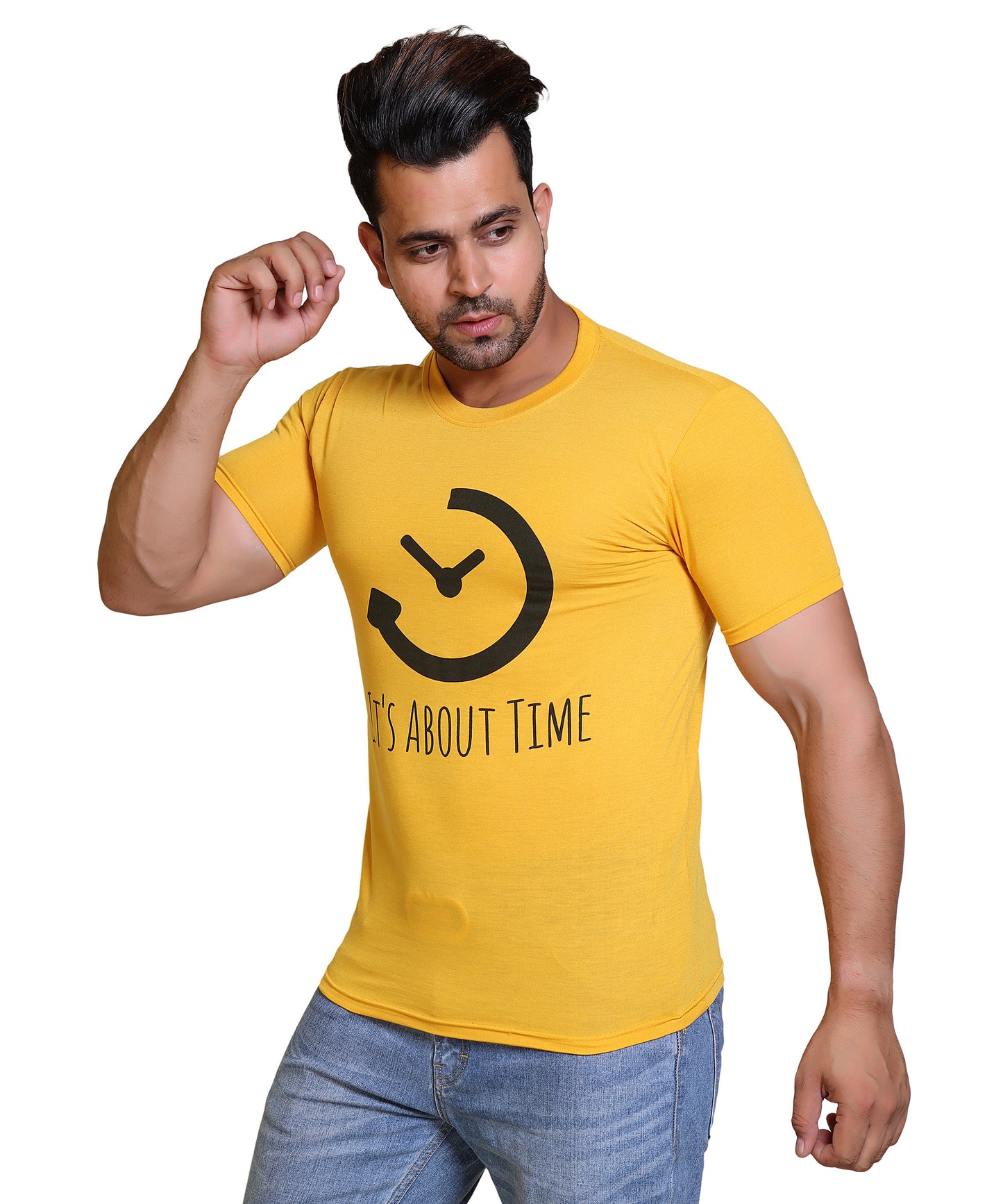 Men It's About Time Cotton Blend Round Neck Half Sleeves T-Shirt