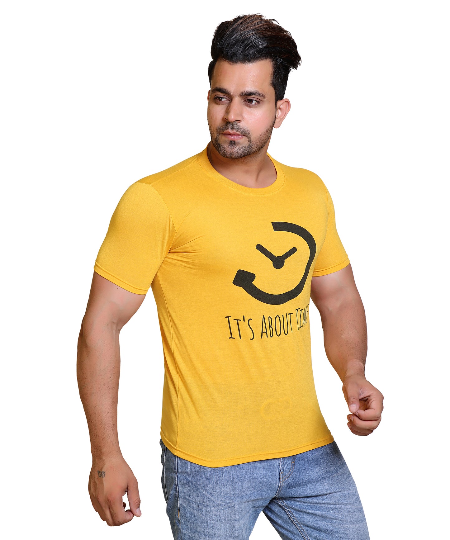 Men It's About Time Cotton Blend Round Neck Half Sleeves T-Shirt