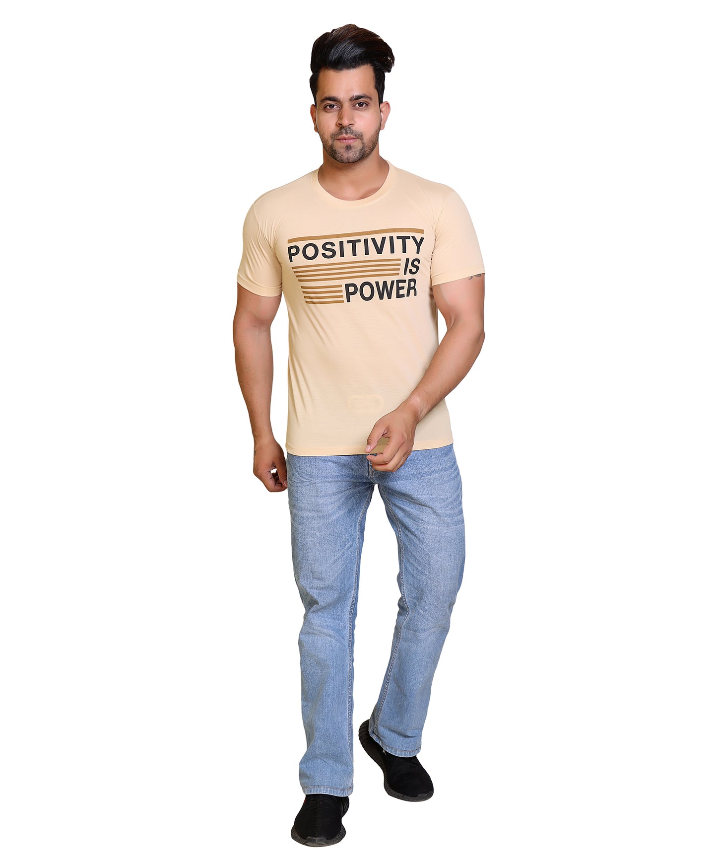 Men Positivity is Power Cotton Blend Round Neck Half Sleeves T-Shirt