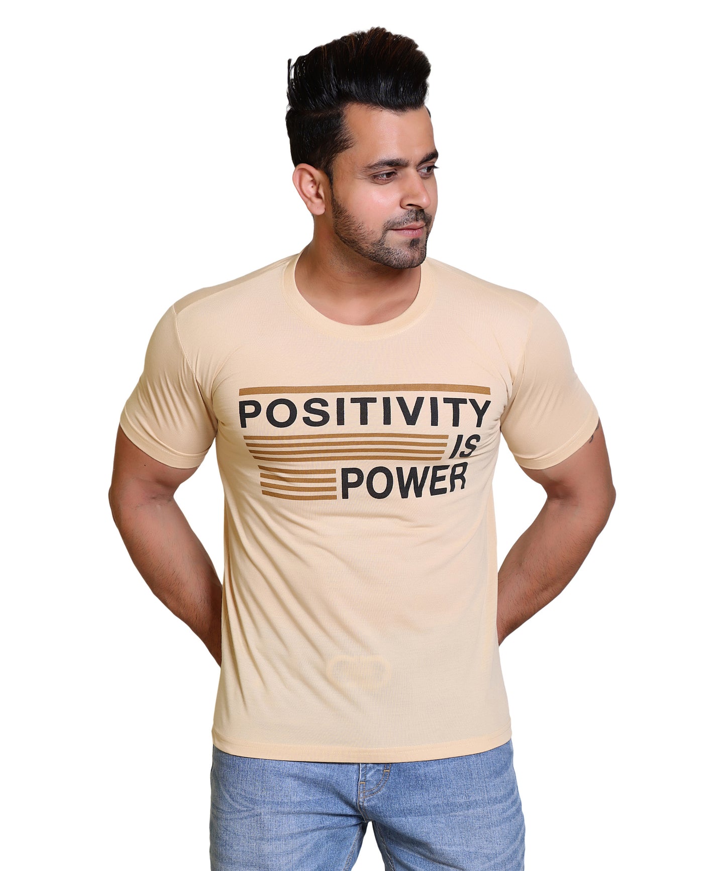 Men Positivity is Power Cotton Blend Round Neck Half Sleeves T-Shirt