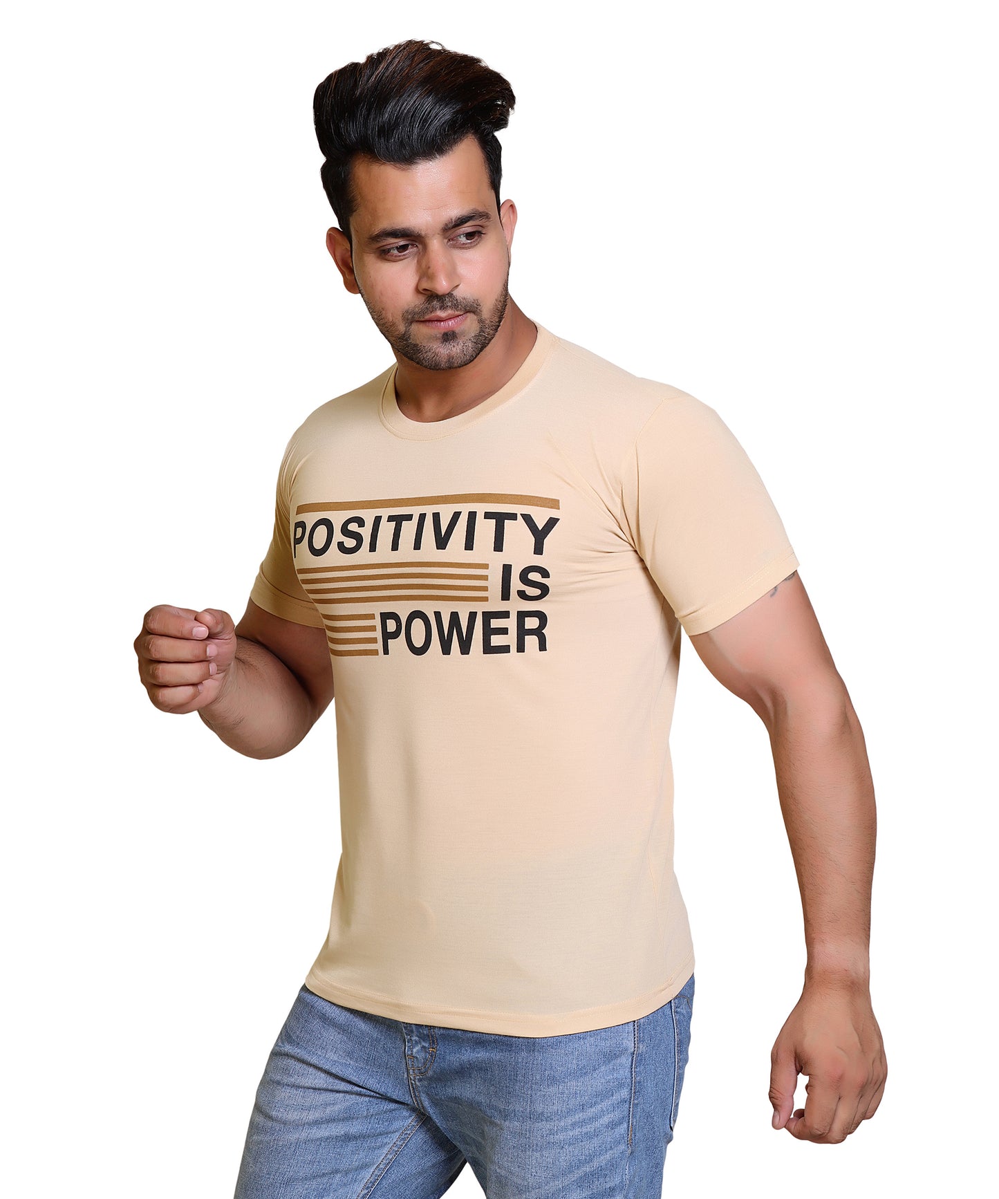 Men Positivity is Power Cotton Blend Round Neck Half Sleeves T-Shirt